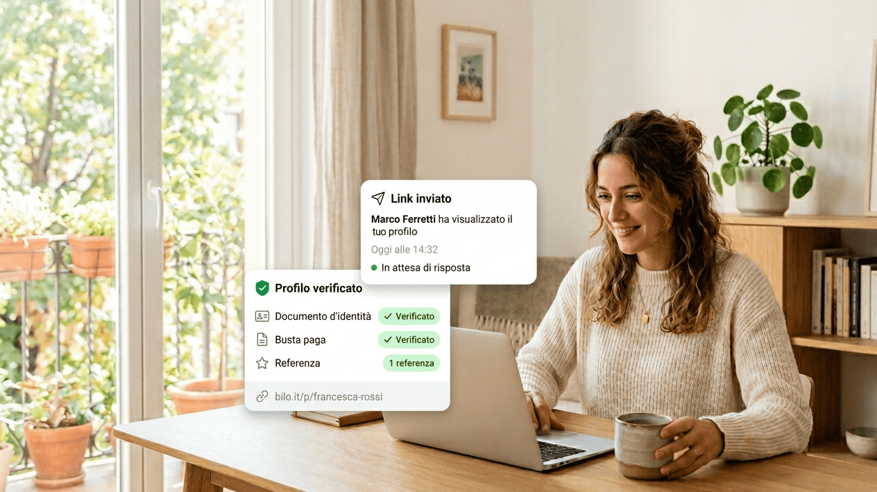 Inquilina che usa Bilo per creare e condividere un profilo locativo verificabile